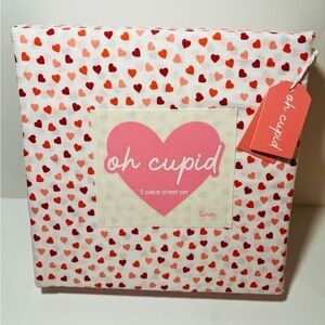 Oh Cupid Twin Size 3 Piece Sheet Set White with Mini Red & Pink Hearts